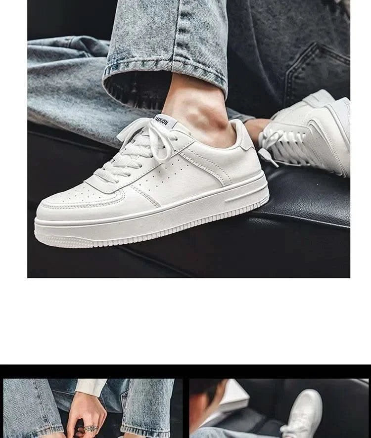 Casual Men's Sneakers Autumn 2025 New Style Winter Pure White Fiberglass Synthetic Lining Rubber Sole Unisex Leisure Shoes - M & M Global