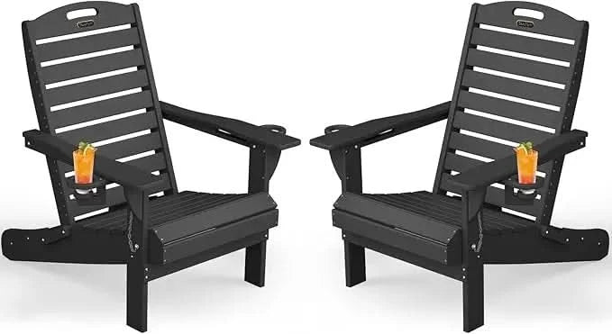 Chairs Set of 2, Outdoor Fire Pit Chairs,with Cup Holder, Lawn Chair for Deck, Patio, HDPE All-Weather Chairs