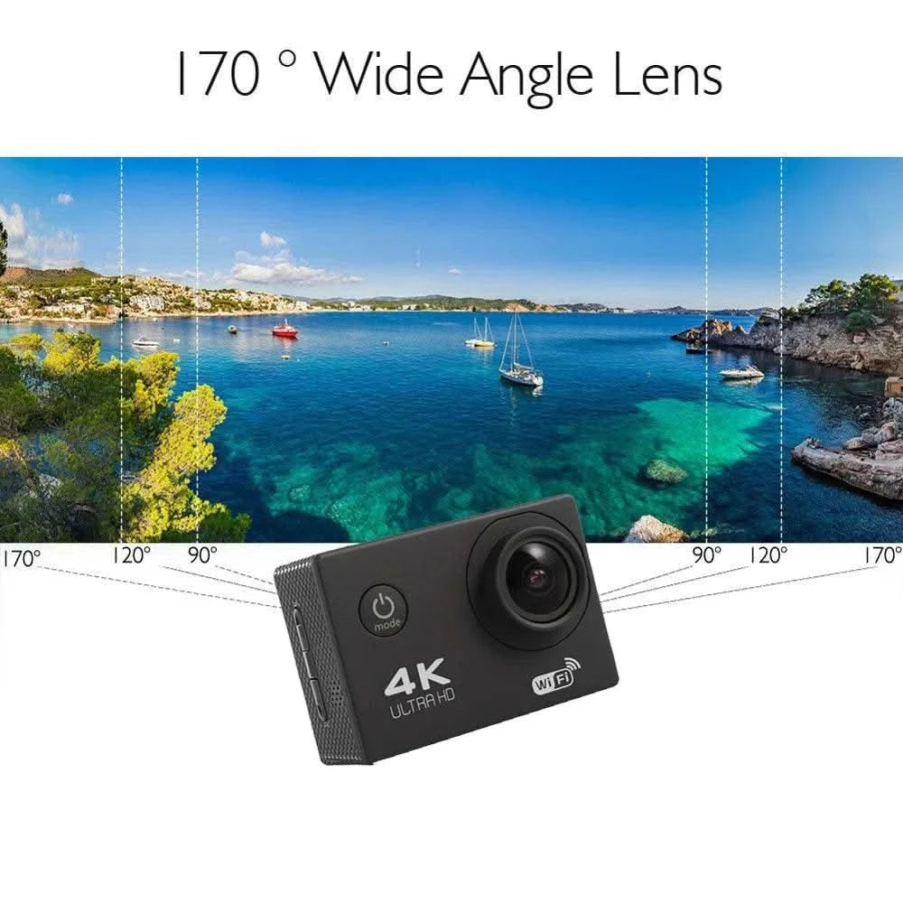 Action Camera 4K WiFi 2.0-inch Screen Waterproof 170D Underwater sports video cameras for motorcycle helmet Outdoor Sport Cam - M & M Global
