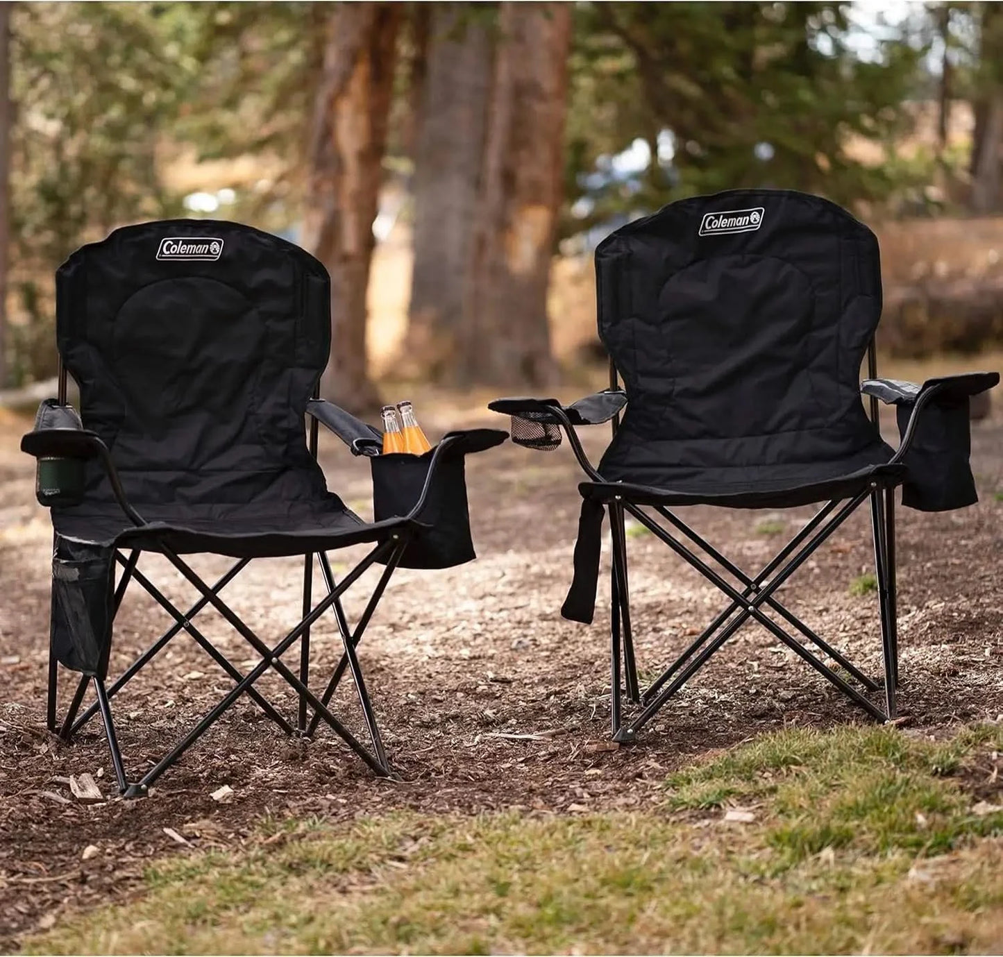 Portable Camping Chair with 4-Can Cooler, Fully Cushioned Seat and Back with Side Pocket and Cup Holder, Carry Bag Included