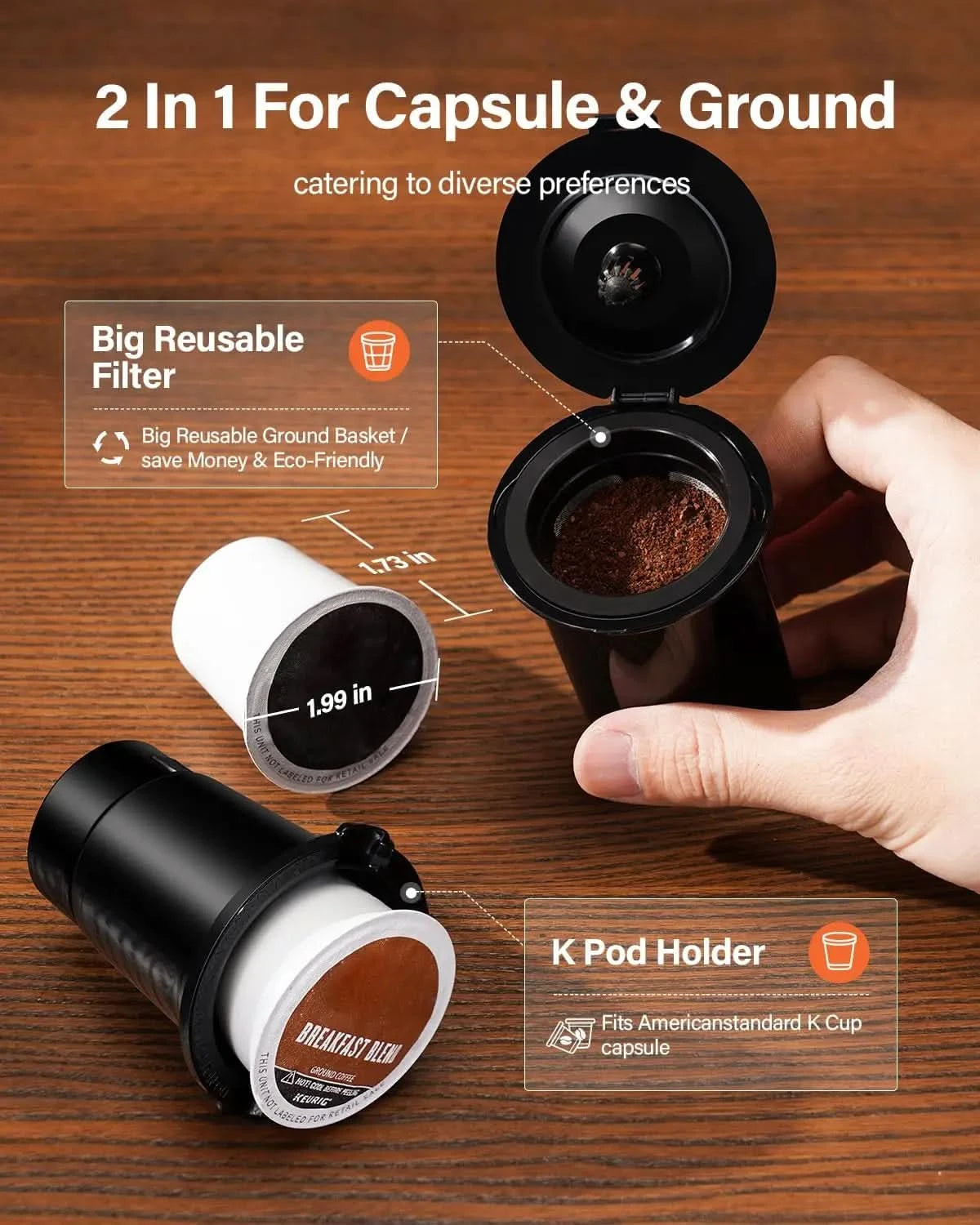 Single Serve Coffee Maker 2.0, Hot and Iced Coffee Machine for K Cup Pods & Ground Coffee, 6 to 14 oz Brew Sizes, 50 oz Removabl - M & M Global