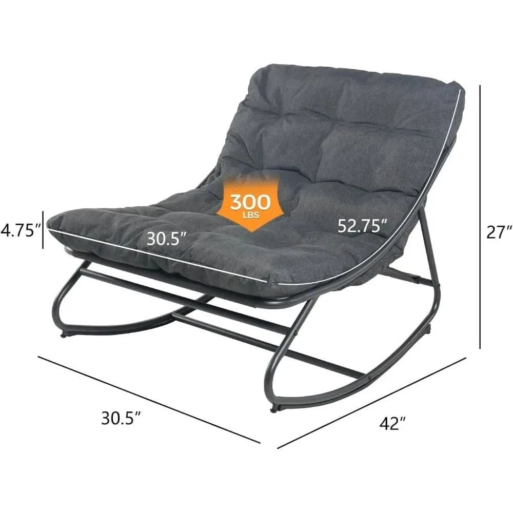 Outdoor Rocking Chair,E-Coated Modern Cozy Lounge Rocker Chair for Both Outdoor Indoor with Puffy Cushion, Patio Rocking Chair