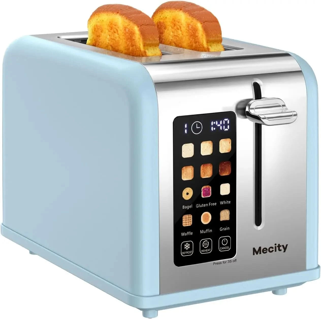 2 Slice Toaster Touch Screen 1.5" Wide Slot, Stainless Steel Smart Bread Toaster for Bagel Muffin Waffle Gluten Free Breads, Tim - M & M Global