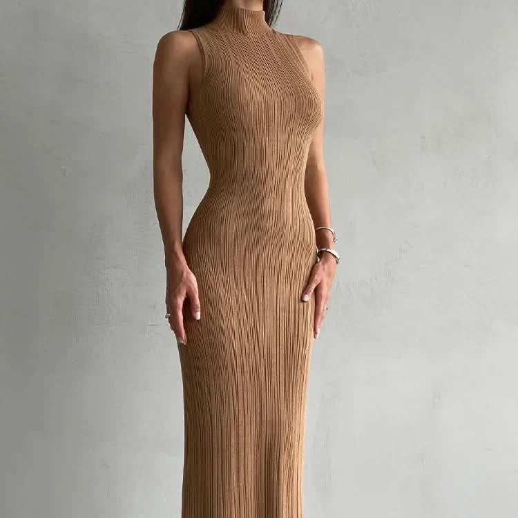 Tossy Sleeveless Knitwear Turtleneck Long Dress Female Slim Elegant Fashion Autumn 2023 Ribbed Knit Dress For Women Maxi Dress - M & M Global