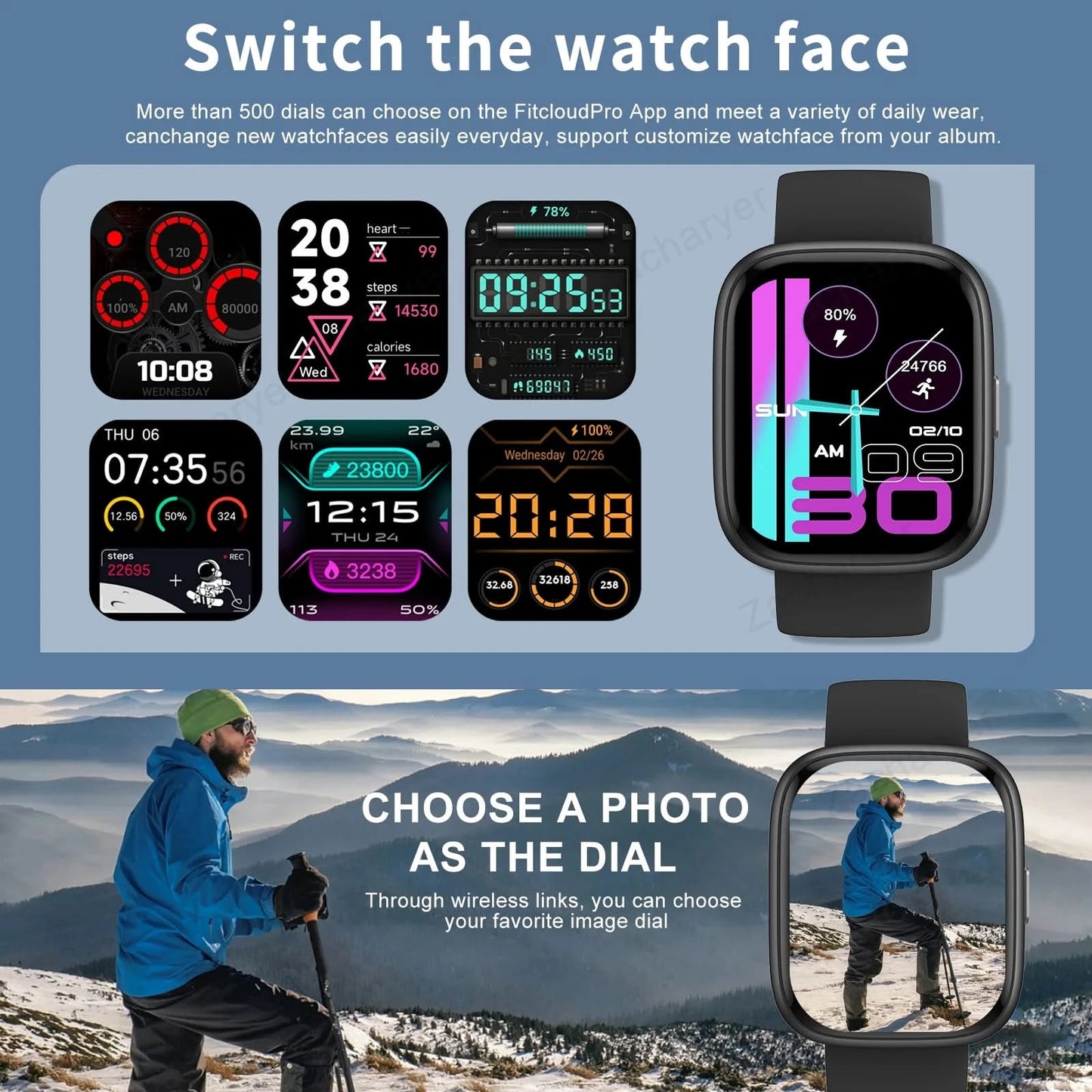 Smart watch, wireless calling/dial, multi-Sport mode, information reminder, Various APP Reminders,for iPhone/Andriod