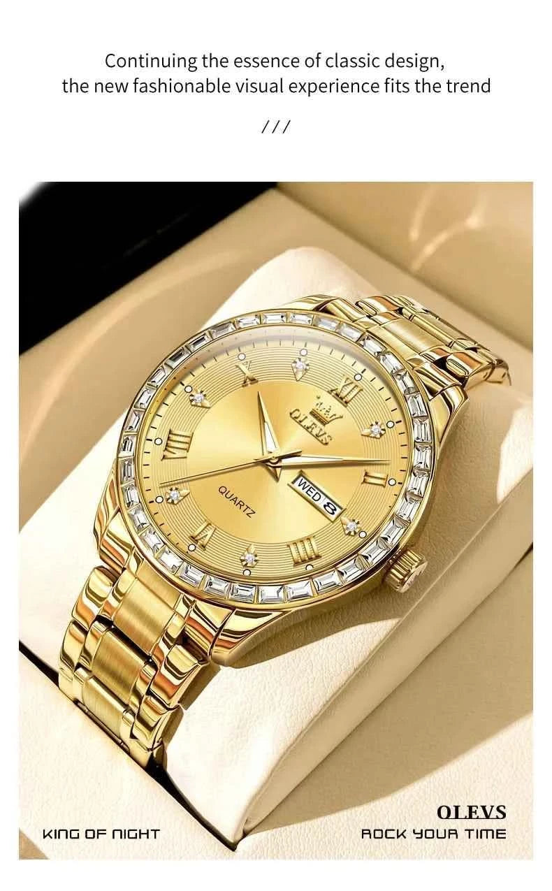 OLEVS 9906 Quartz Men's Watch Classic Fashion Men's Business Waterproof Stainless Steel Diamond dial Top Luxury Brand Men Watch - M & M Global