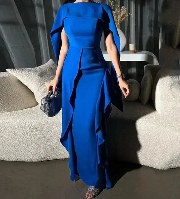 Elegant Party Dresses for Women 2023 Autumn Winter Wedding Guest Dress Lace Solid Color Blue Long Dress Female Clothing Outfits - M & M Global