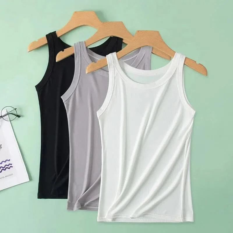 European and American Size Ladies Suspender Vest Sleeveless Top Solid Color Sexy Thread Bottoming Vest for Four Seasons. - M & M Global