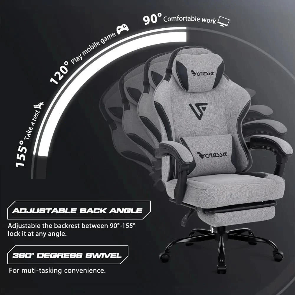 Gaming Chair,Computer Chair Fabric with Pocket Spring Cushion, Office Chair with Footrest and Massage Lumbar Support, Reclining