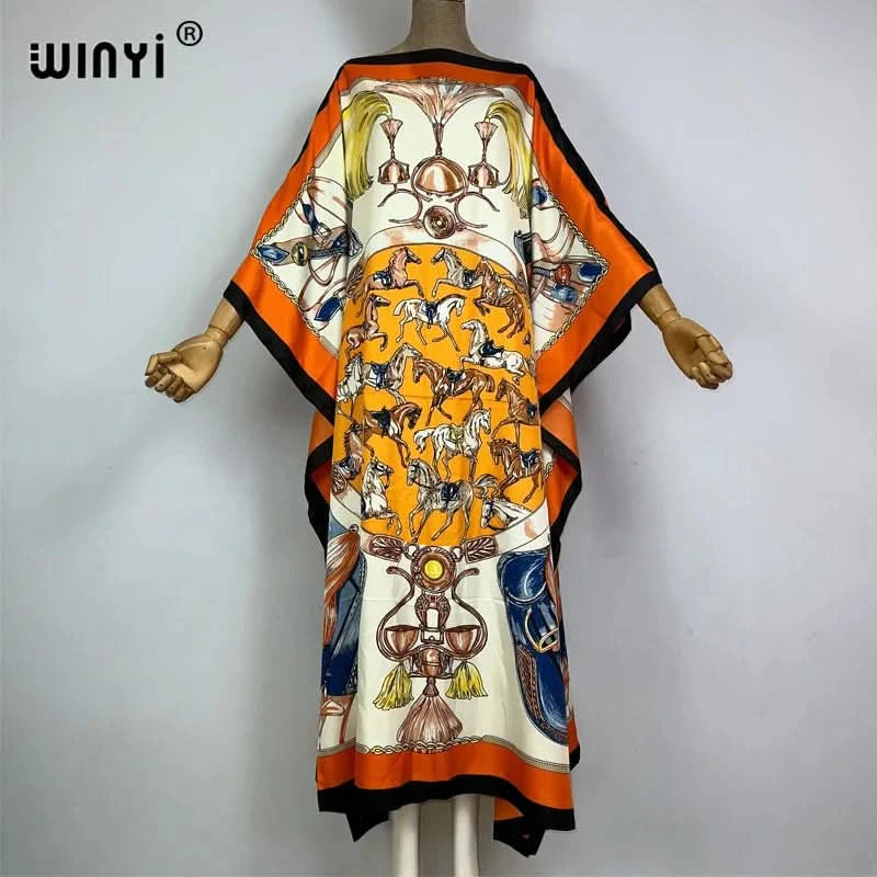 WINYI 2023 new Africa Fashion boho Popular printed twill Kaftan Maxi dress Summer Beach Bohemian Caftan long dress for lady - M & M Global
