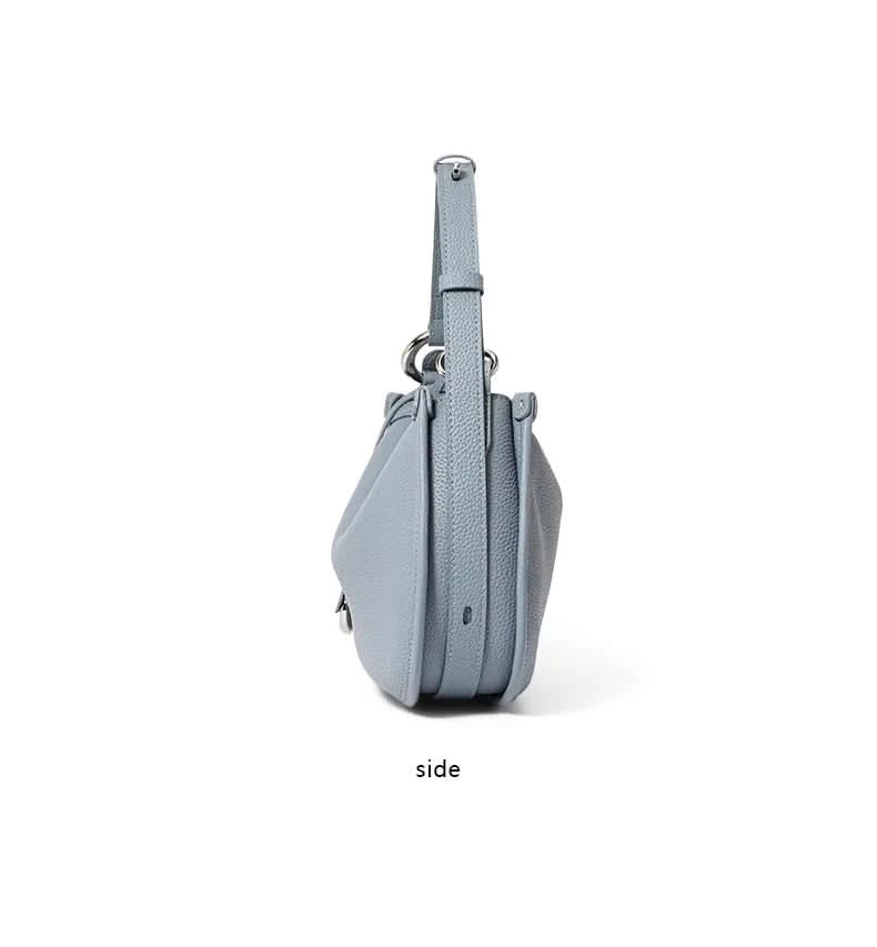 Top layer cowhide underarm shoulder bag 2025 new niche design minimalist blue fashionable soft leather saddle bag - M & M Global