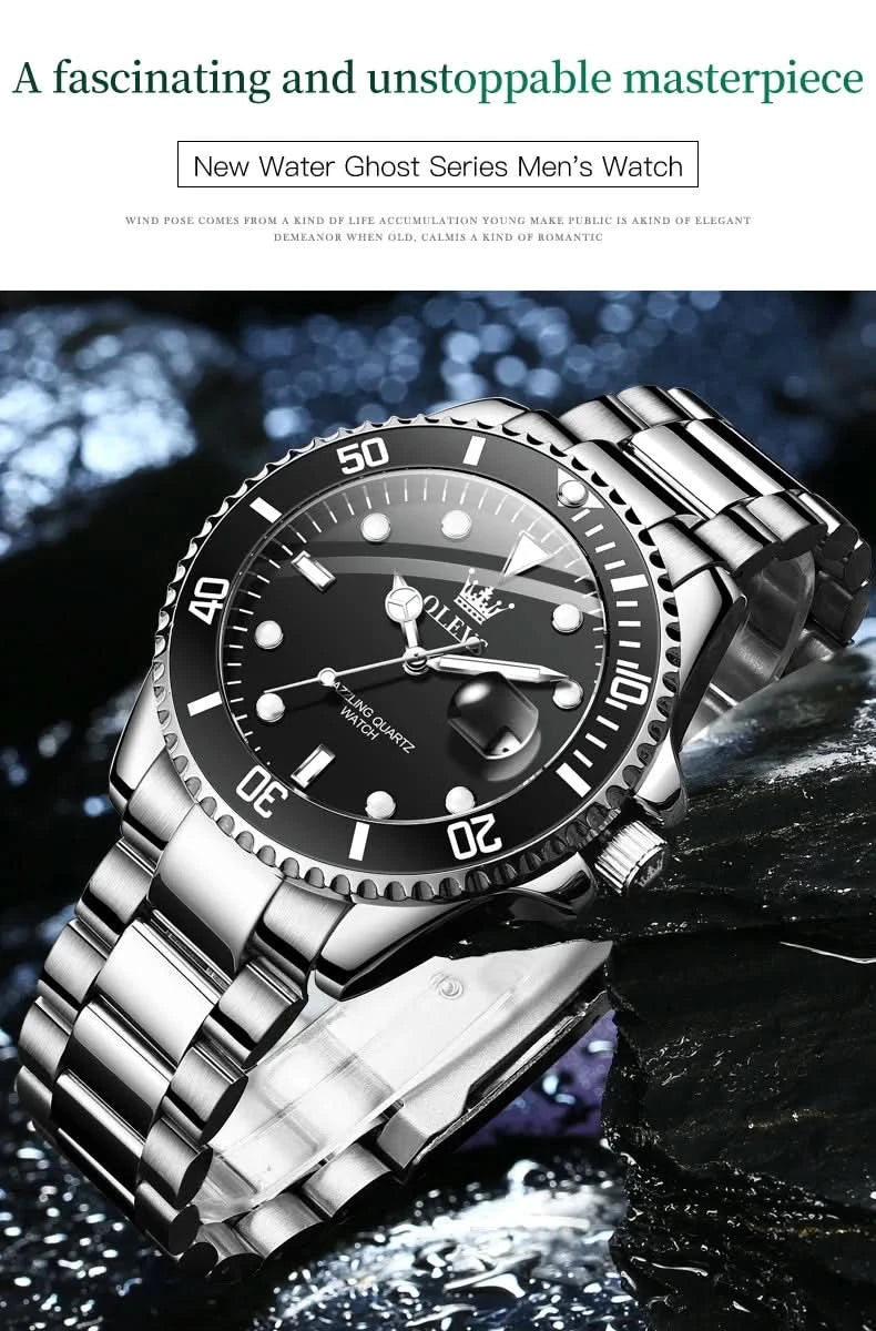 OLEVS Watches for Men with Date Luxury Big Face Waterproof Mens Wristwatch Analog Dress Two Tone Stainless Steel Man Watch - M & M Global