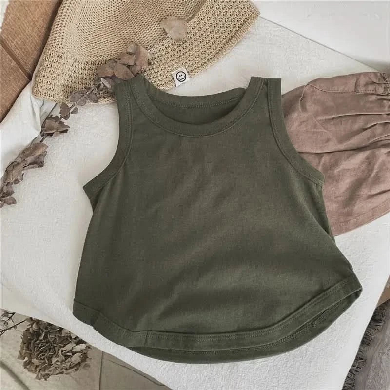 Korean Glutinous Kids Boys Tank Top Cotton Solid Round Collar Infant Babys Boy Vest Tees Thin Cool Sleeveless Tops For 1-6Y Boys - M & M Global