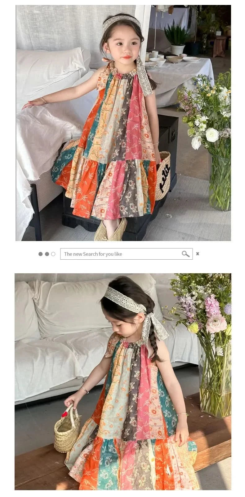 Girls Casual Dresses Floral Print Halter Sleeveless Top Girls Dress Kids Clothes for 2 To 7 Years Chinese Traditional Dress - M & M Global