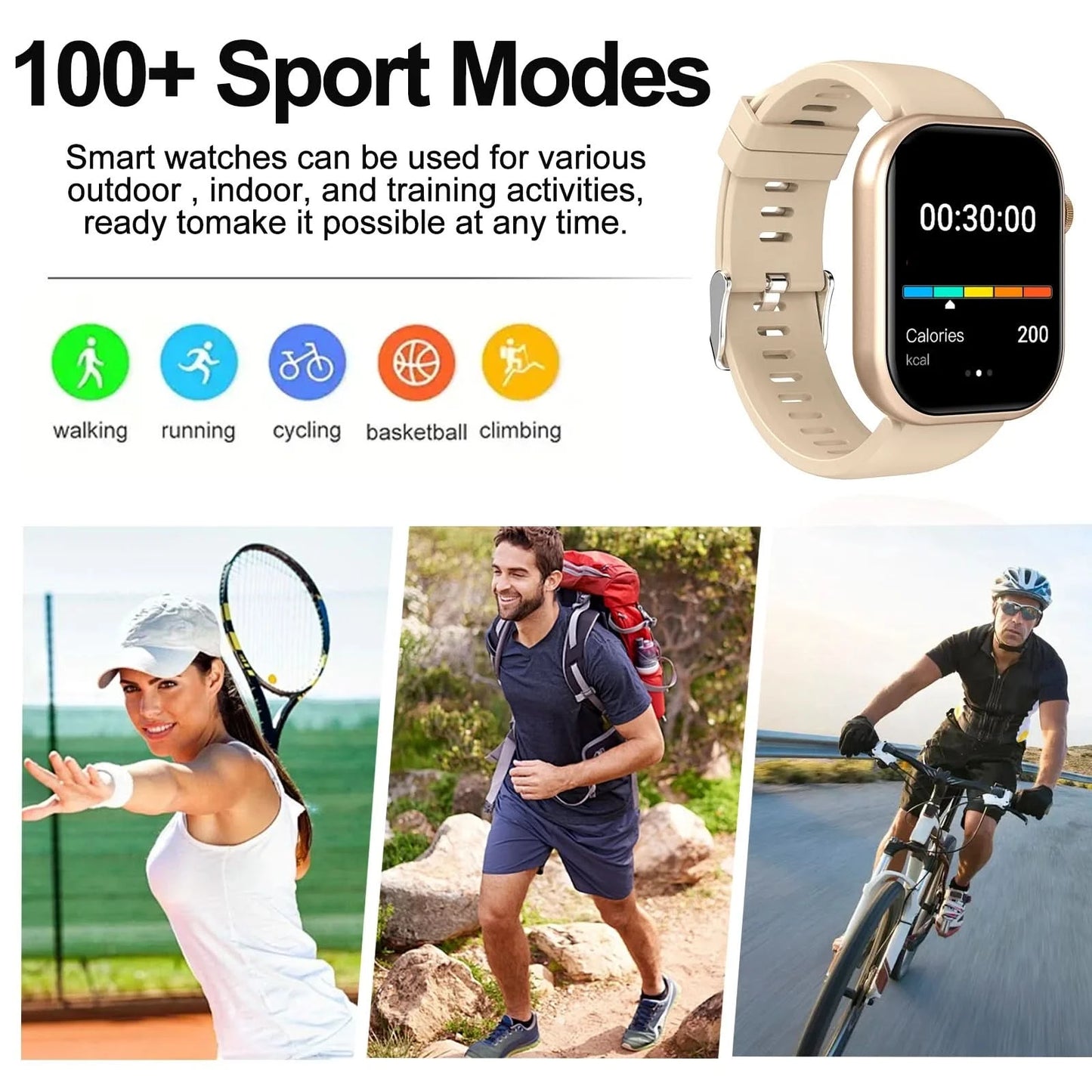 Smart watch, multi-sport mode, message reminder, multiple APP reminders, suitable for men and women, custom wallpaper