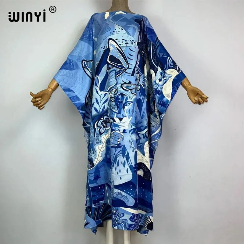 WINYI 2023 new Africa Fashion boho Popular printed twill Kaftan Maxi dress Summer Beach Bohemian Caftan long dress for lady - M & M Global