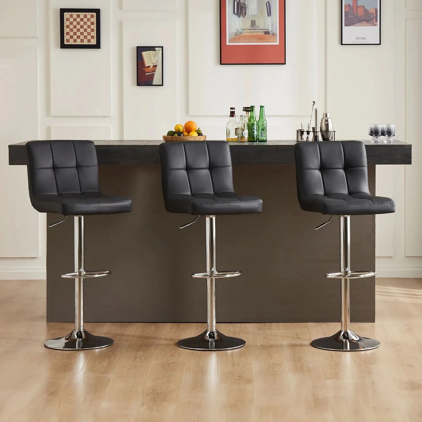 JHK PU Leather Bar Stools Set of 2,Upholstered Counter Height Bar Stools,SGS Certified Gas Gylinder Comfortbale Backrest