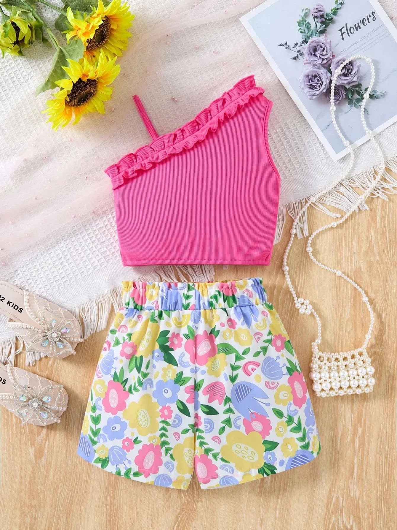 2025 Newborn Girl Baby Summer Sling Sleeveless Cotton Casual Daily Big Bow Print Baby Clothing Set - M & M Global