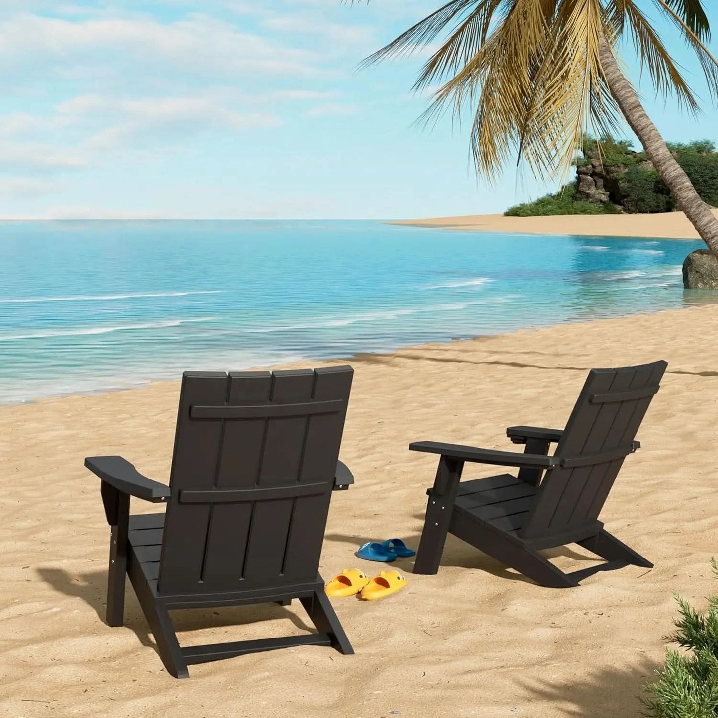 Adirondack Chair. Outdoor. Weather Resistant. Black. Oversized. HDPE. For Patio, Lawn, Garden, Camping. Easy Installation.