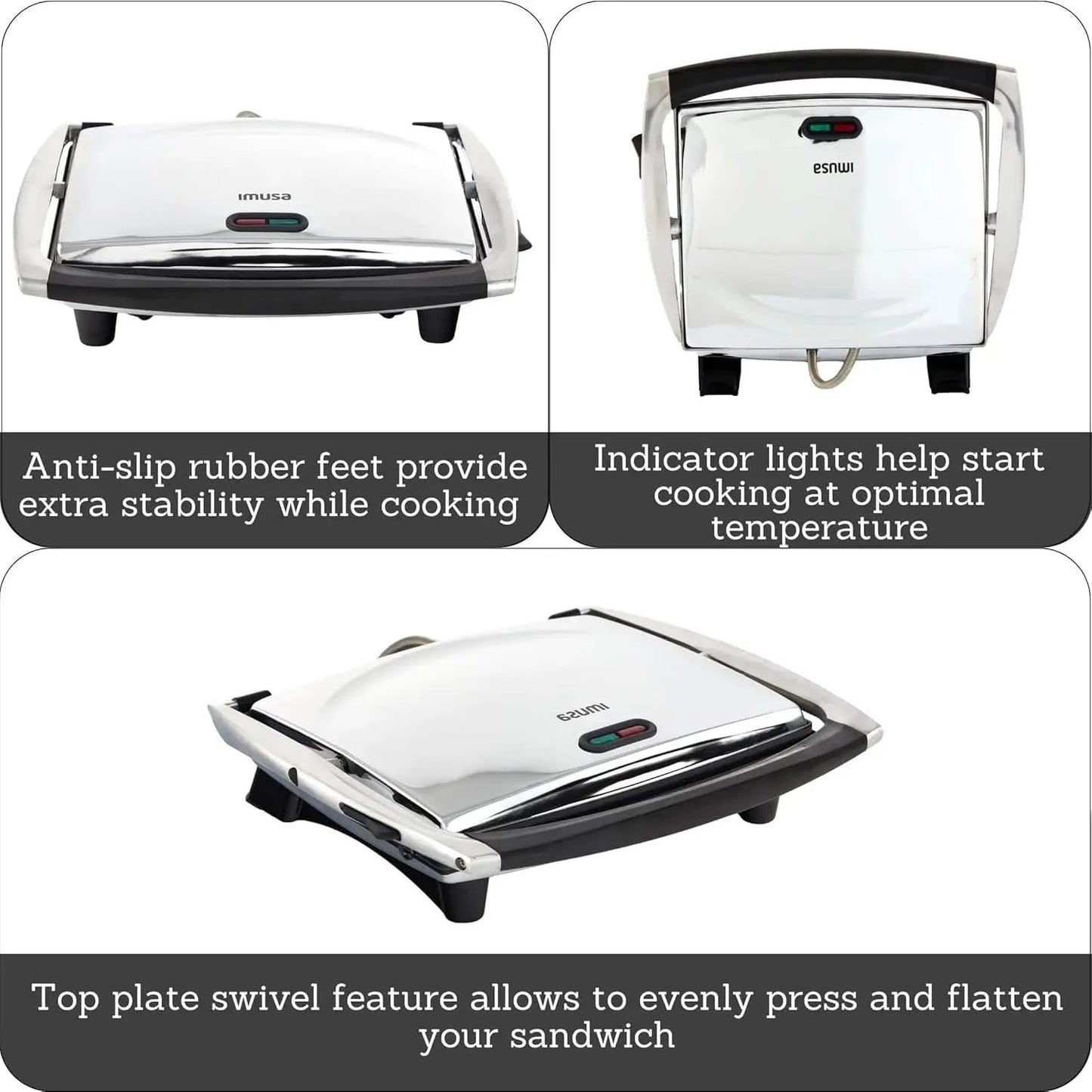 12"x 10" Inches Stainless Steel Panini Press Sandwich Maker With Ceramic Nonstick Plates - M & M Global