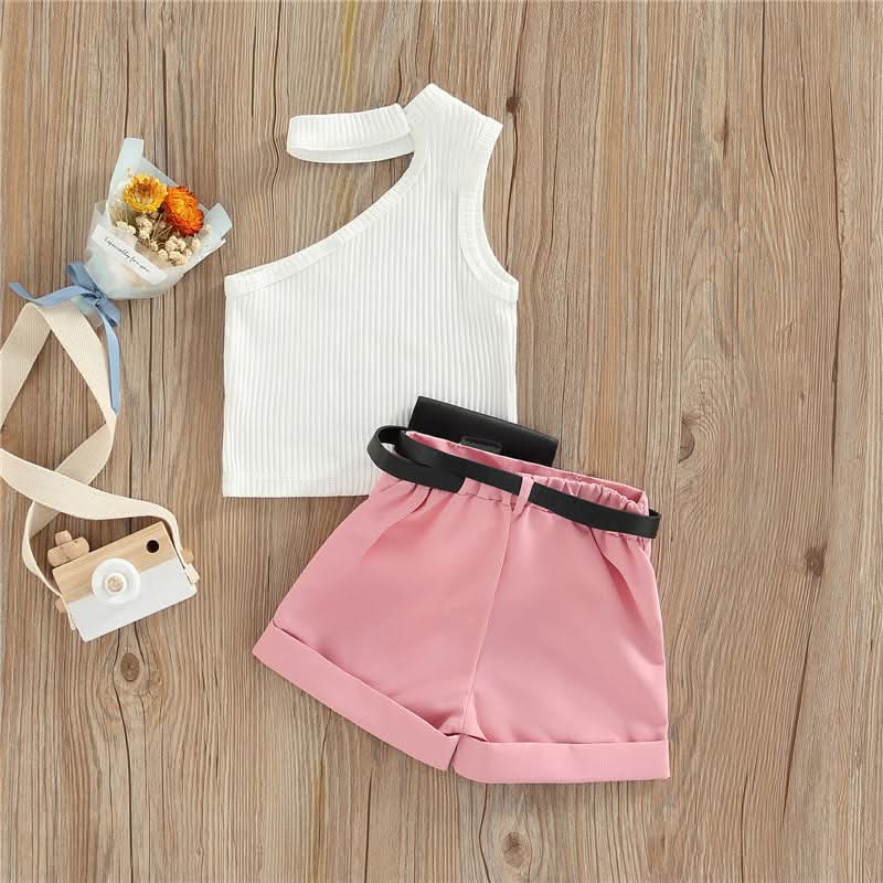 1-5 Years Infant Girl Casual Set Tanks Tops + Shorts + Waist Bag Pockets Decoration Casual Style Girls Summer Clothing Set - M & M Global