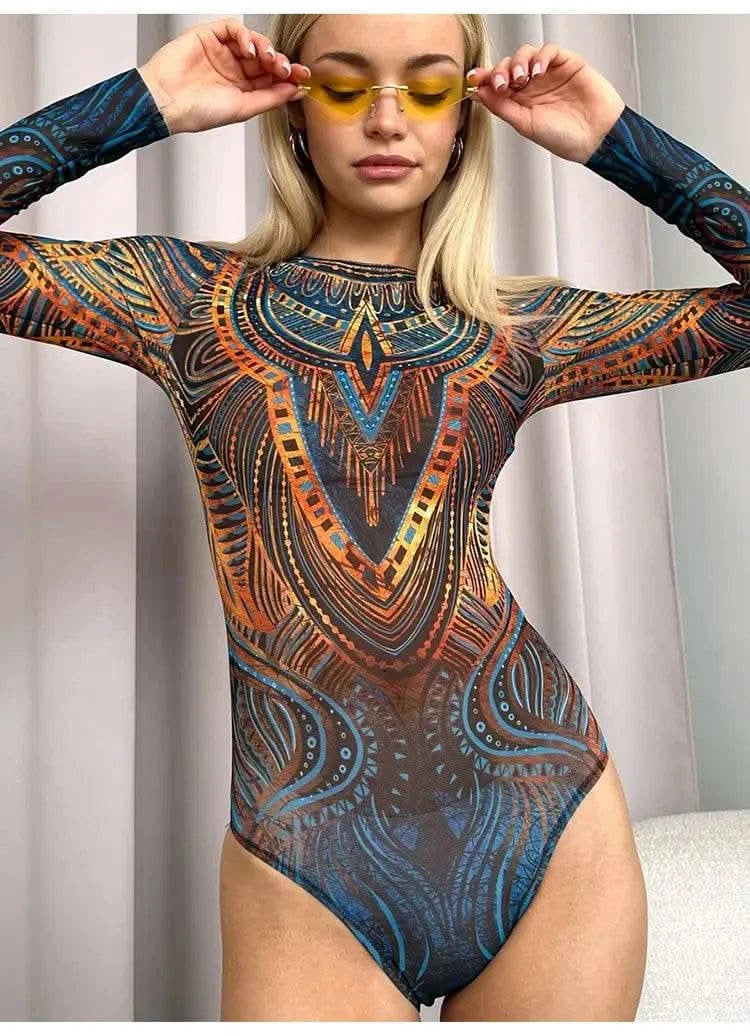 2025 Fashion Sexy Swimsuit 3d Digital Printing Women's Swimsuit Bikini Suit Long Sleeve Sun Protection Surfing Swimsuit Bathing - M & M Global