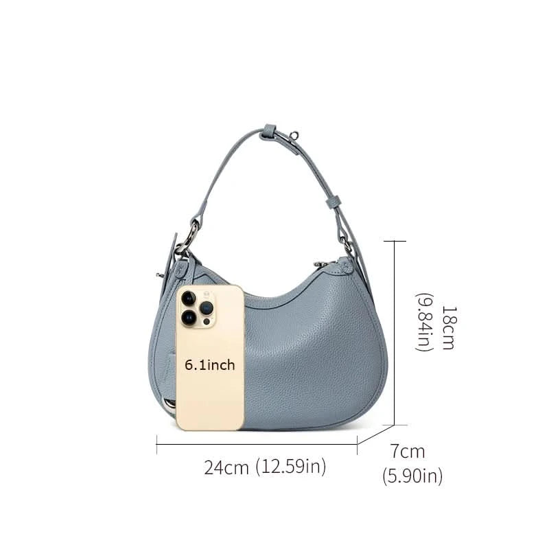 Top layer cowhide underarm shoulder bag 2025 new niche design minimalist blue fashionable soft leather saddle bag - M & M Global