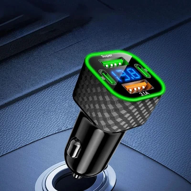 Xiaomi USB C Car Phone Charger Dual PD 4 in 1 with Voltage Display Super Fast Charge Adapter for iPhone Xiaomi Oppo Vivo Samsung - M & M Global