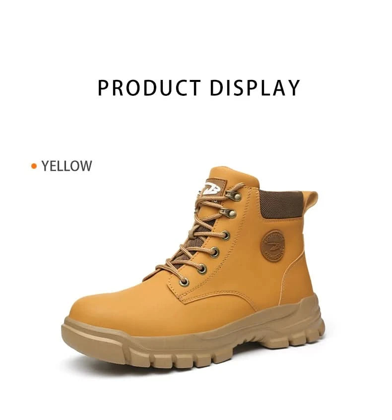 Mens Puncture-Proof Steel Toe Safety Boots Oil & Slip-Resistant Industrial Shoe Outdoor Work Shoes for Mechanics & Construction