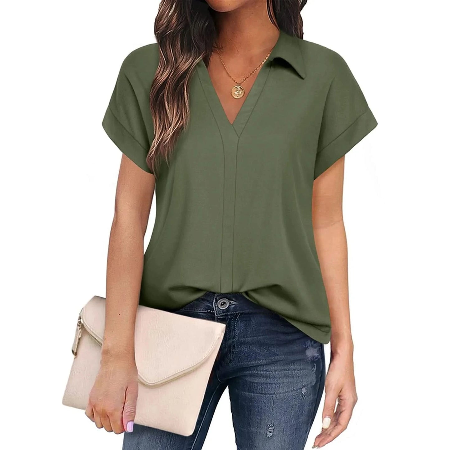 Shirts & Blouses Women'S Short Sleeve With V Neck Tunic Elegant Women'S Blouses Casual Blouse Blusas Elegantes Para Mujer 2024 - M & M Global