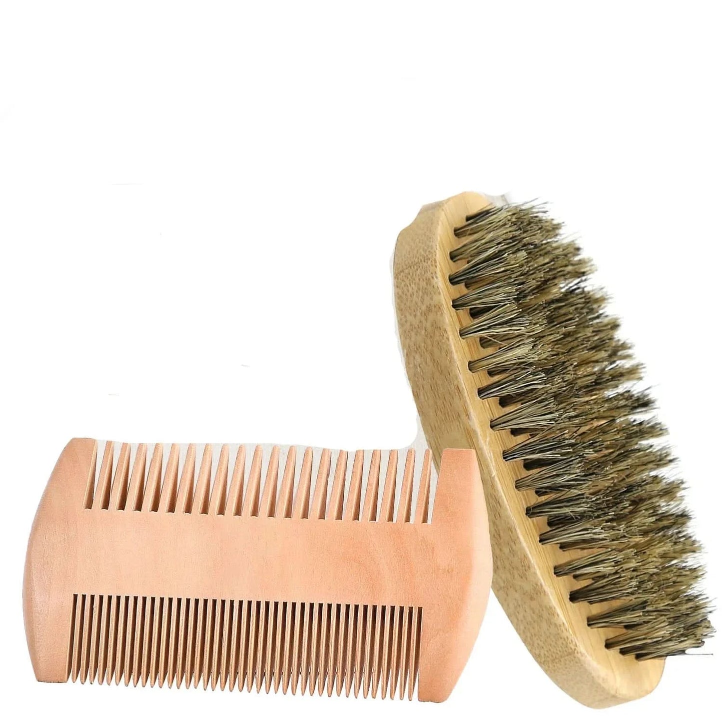 Men Shaving Bamboo Brush Comb Set Boar Bristle Portable Barber Beard Brush Comb Scissors for Facial Cleaning Styling Tool - M & M Global