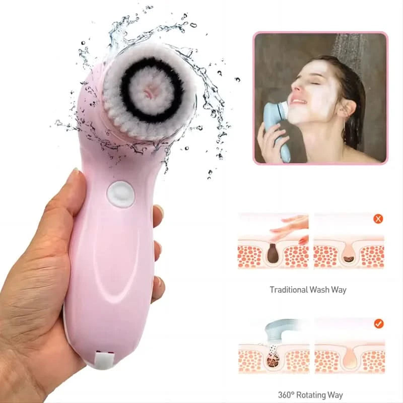 Facial Cleansing Brush Face Scrubber Electric Exfoliating Spin Cleanser Device Waterproof Deep Cleaning Massage Remove Blackhead - M & M Global