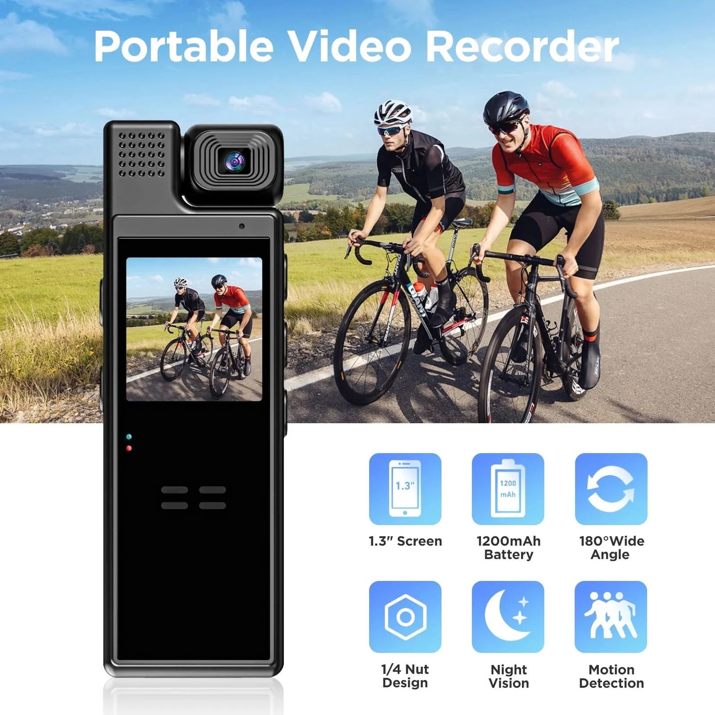 Body Camera with Audio Recording, Portable Wearable Small Body Worn Cam, FHD Video Recorder,1.3" LCD Screen Police Cams for Home - M & M Global