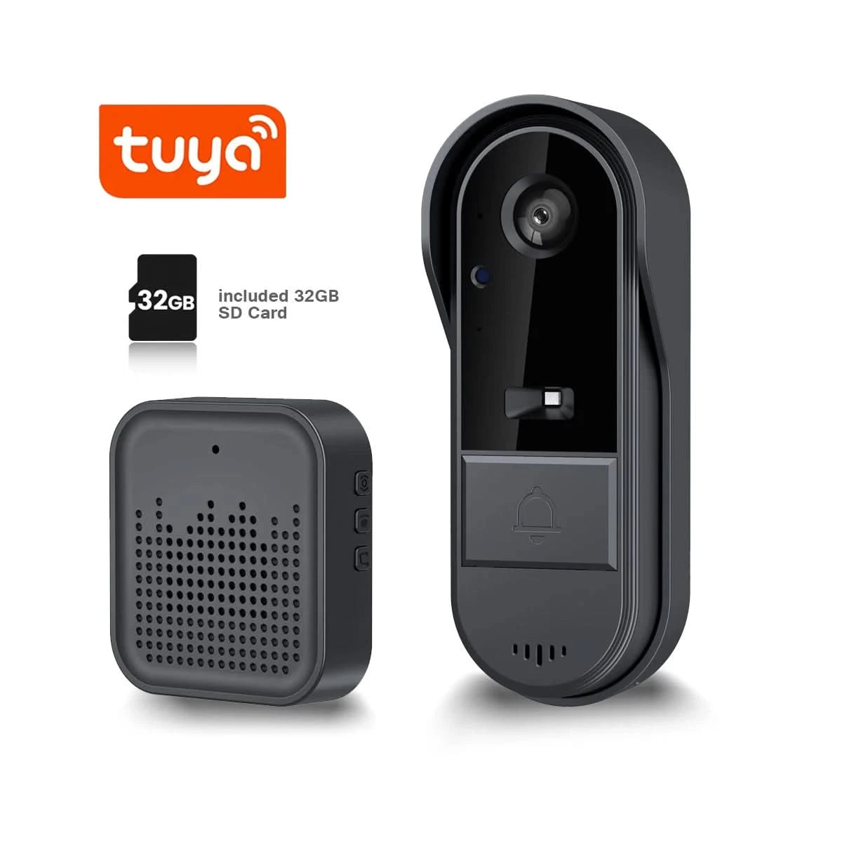 Tuya WiFi doorbell 2-way HD 1080P, microSD/cloud, waterproof, 1000mAh battery, long standby,Wireless Security Camera - M & M Global