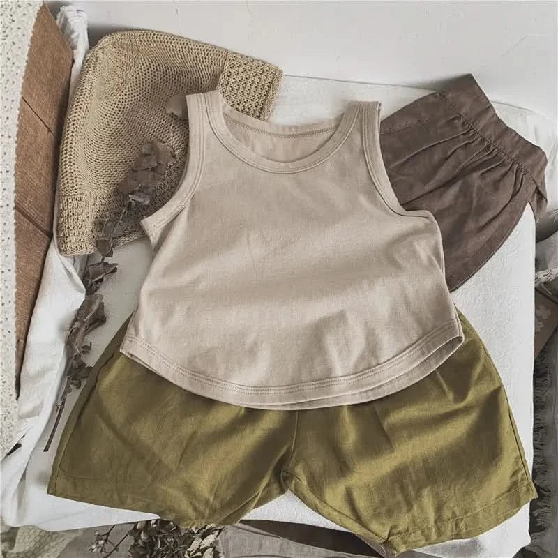 Korean Glutinous Kids Boys Tank Top Cotton Solid Round Collar Infant Babys Boy Vest Tees Thin Cool Sleeveless Tops For 1-6Y Boys - M & M Global