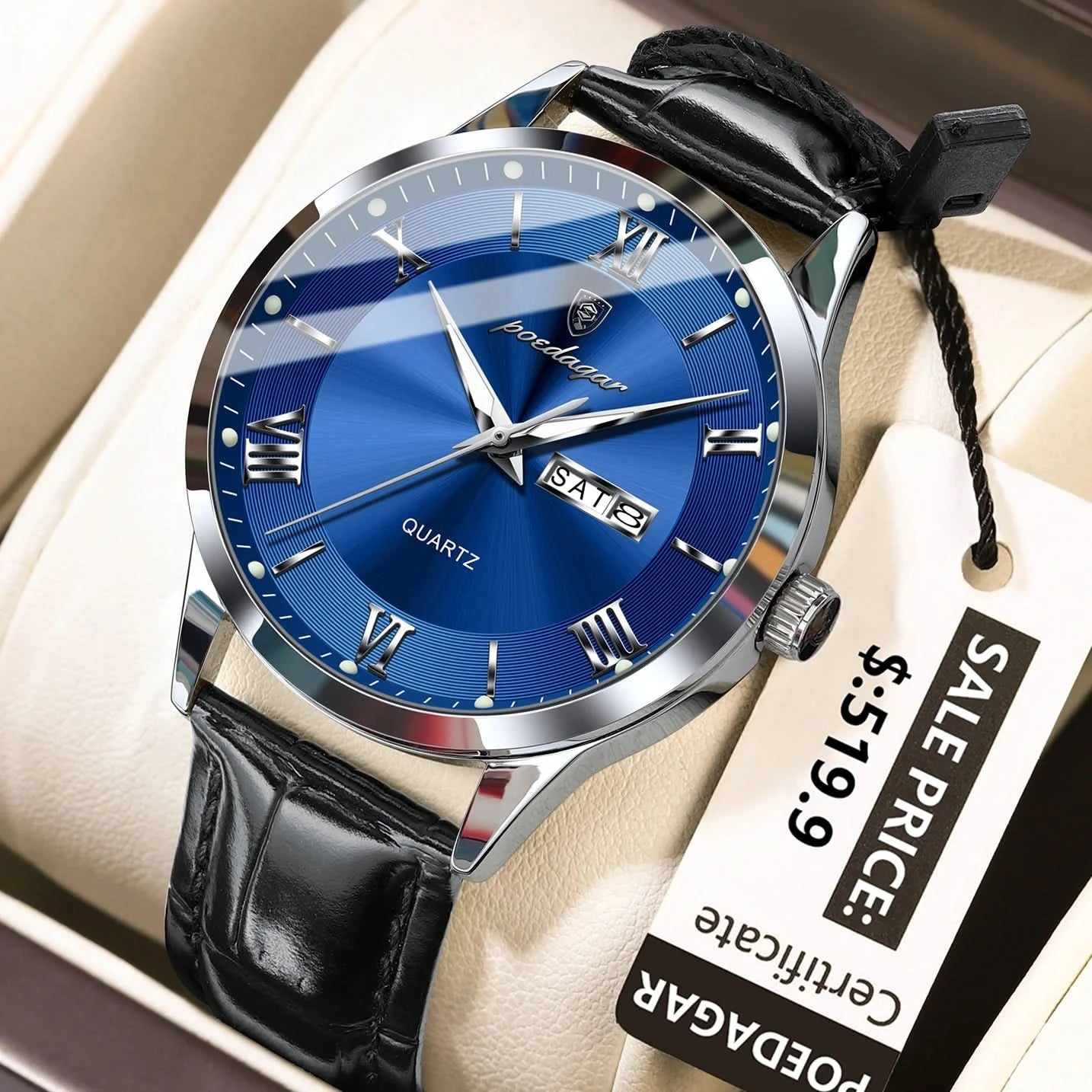 POEDAGAR Top Luxury Watch For Men Military Waterproof Luminous Date Week Man Wristwatch Leather Men's Quartz Watches Sport Reloj - M & M Global