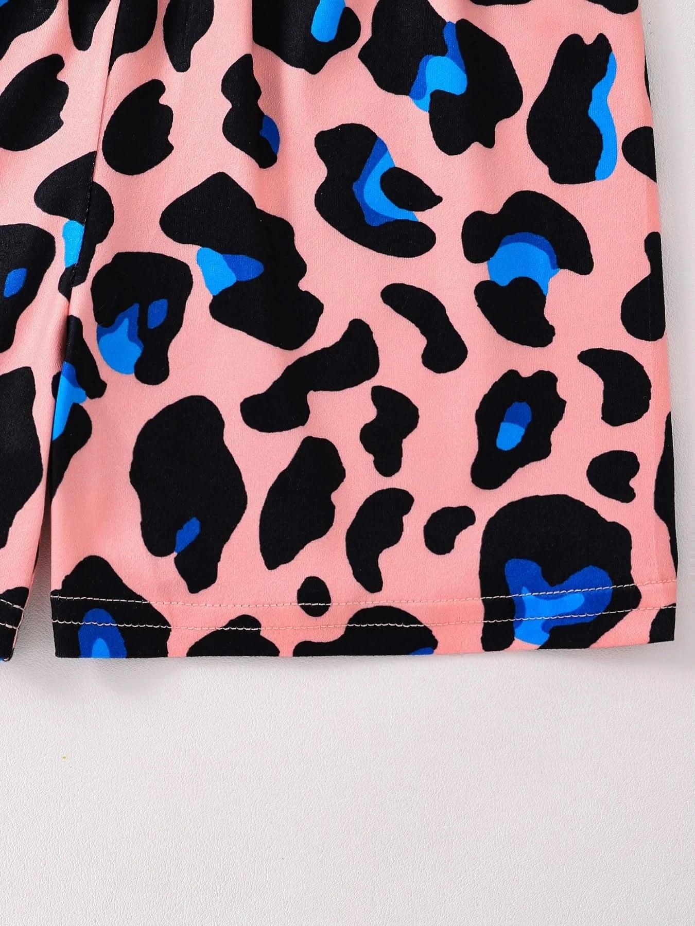 Summer 2-piece set of cute cartoon leopard casual children's clothing for girls, mixed color 4-8Y thin, cool and breathable - M & M Global