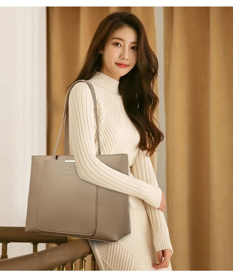 Solid Color Luxury Handbag Women Bags Designer HIgh Quality Leather Shoulder Bags for Women 2024 High Capacity Shopping Tote Bag - M & M Global