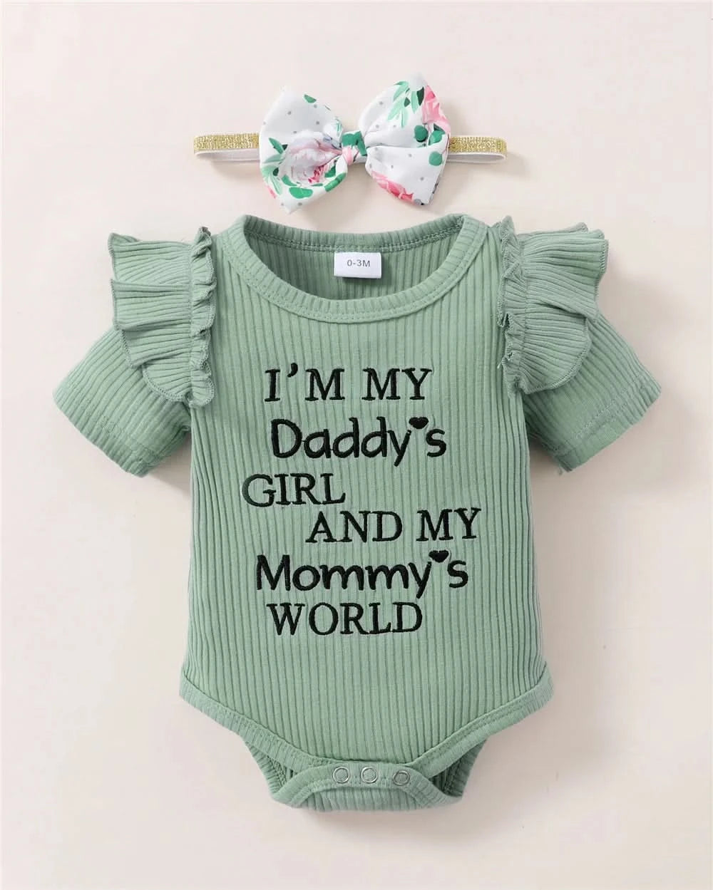 Newborn Baby Girl 3PCS Clothes Set Letters Short Sleeve Romper+Flowers Pant+Bowknot Headband Summer Lovely Outfit - M & M Global