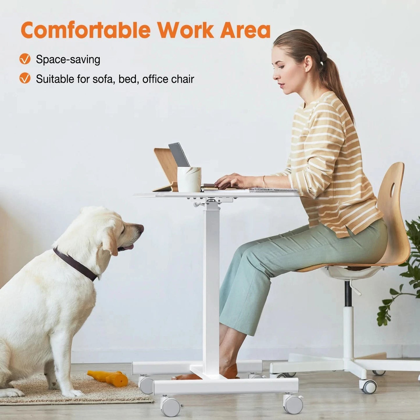 JHK Portable Computer Desk Laptop Height Adjustable Table Mobile Sitting Workstation Lockable Wheels Suitable For Work Learning