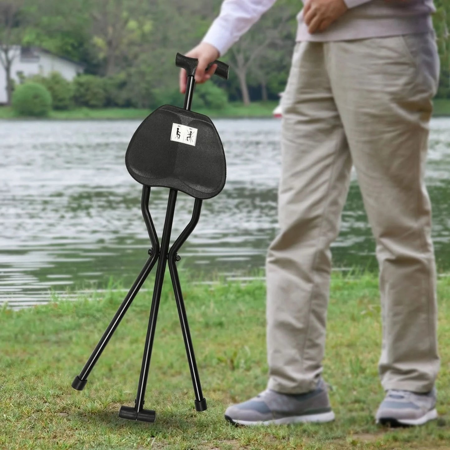 Portable Folding Cane with Seat Travel Cane Chair Walking Cane Walking Chair Walking Stick Walking Stool Load 249.12lbs Black