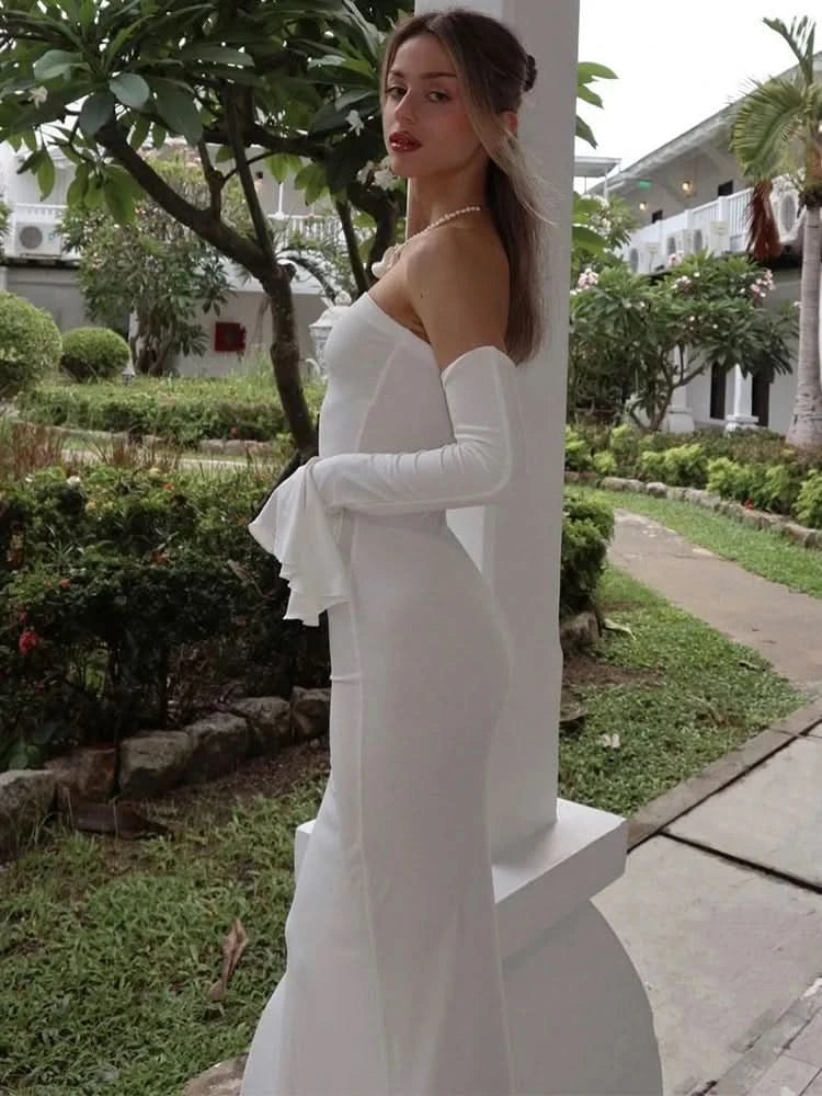 Trendix Black Elegant Evening Dress Women Sexy Off Shoulder Slim High Waist Tube Dresses Beach Party Ruffle Backless Long Dress - M & M Global