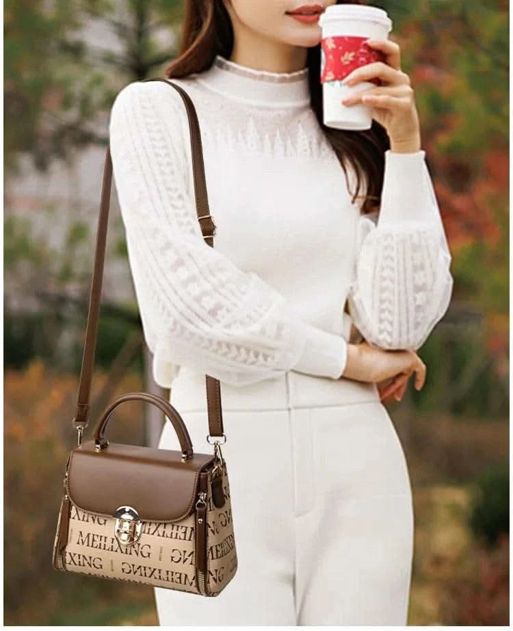 Bags for Women, Printed Fashionable Hand-Held Locks, Commuting Small Square Bag, Fashionable and Versatile Shoulder Crossbody Ba - M & M Global