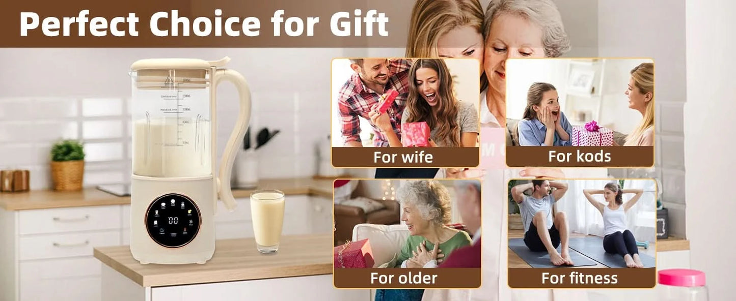 9 in 1 Automatic Soy Milk Maker, 47oz (1400ml) Nut Milk Maker, with Self-Cleaning, 16 Blades Makes Almond Milk, Oat Milk, Plant - M & M Global