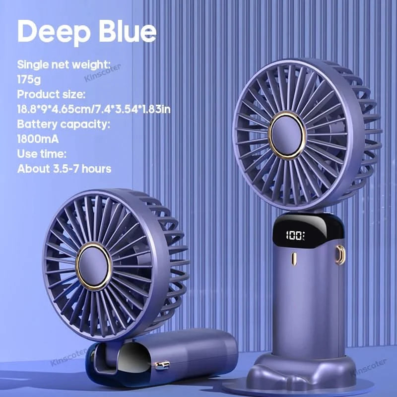 USB Handheld Mini Fan Foldable Portable Neck Hanging Fans 5 Speed USB Rechargeable Fan with Phone Stand and Display Screen - M & M Global