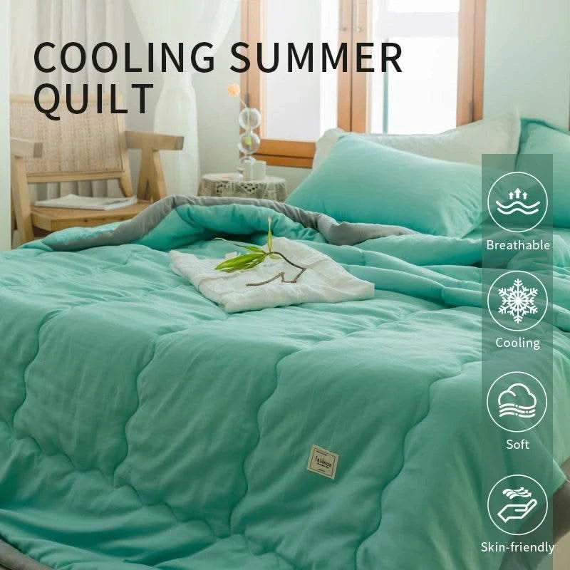 2025 new Japanese polyester cotton quilted summer quilt skin-friendly washable light luxury style solid color lightweight - M & M Global