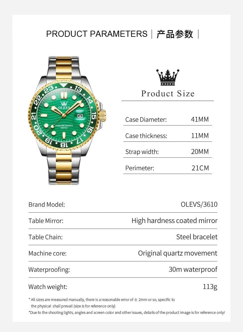OLEVS Original Brand High Fashion Men's watch WaterproofCalendar Quartz Watch for Male Luminous Stainless Steel Authentic Watch - M & M Global