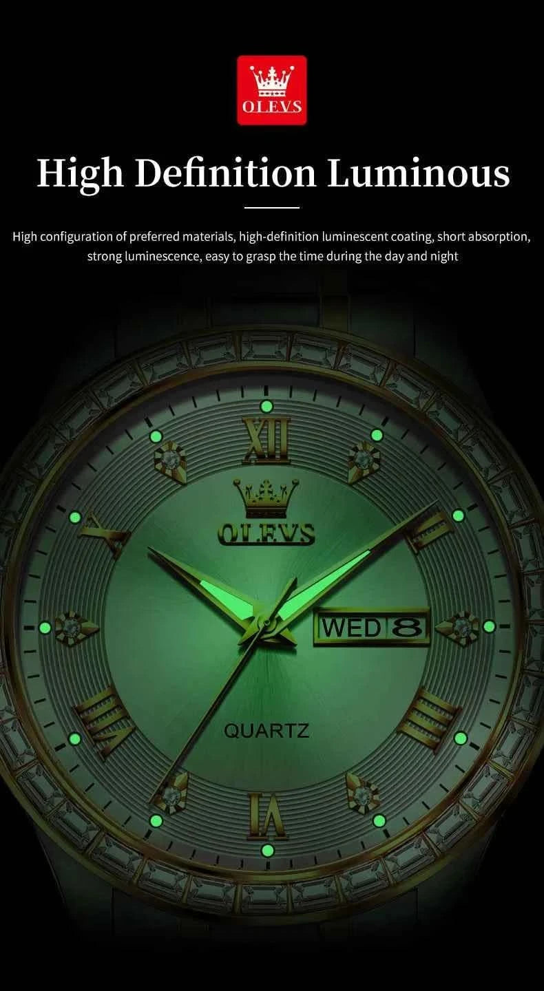 OLEVS 9906 Quartz Men's Watch Classic Fashion Men's Business Waterproof Stainless Steel Diamond dial Top Luxury Brand Men Watch - M & M Global