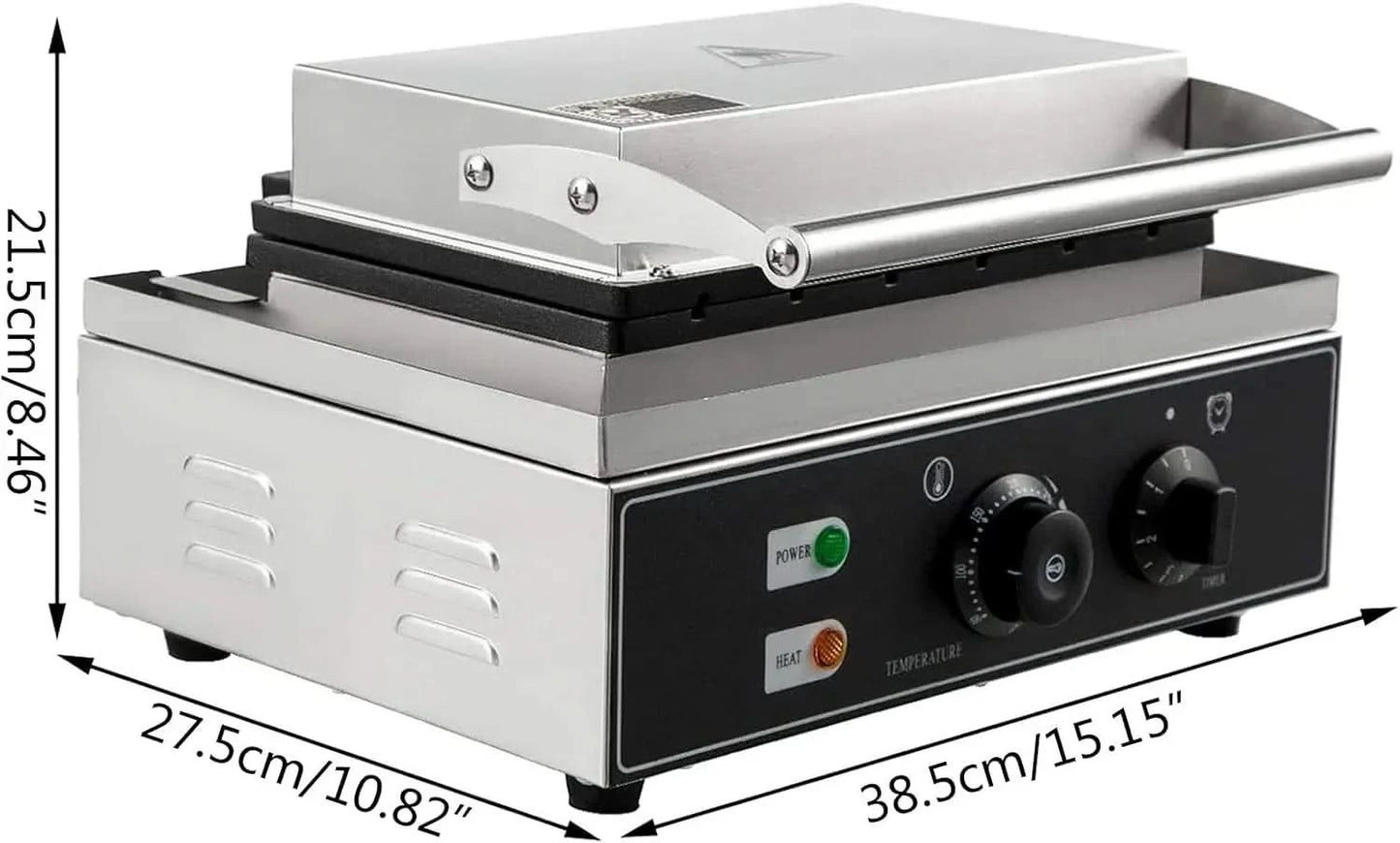 110V 1500W 2-Slice Commercial Electric Sandwich Machine, Stainless Steel Sandwich Maker with Teflon Coating Non-Stick Panini Pre - M & M Global