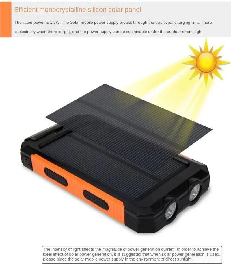 BCAK Brand Power bank Outdoor 200000mAh Large Capacity Solar Power Bank Portable With Lanyard Compass External Battery Camping - M & M Global